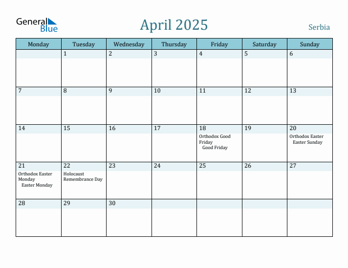 April 2025 Calendar with Holidays