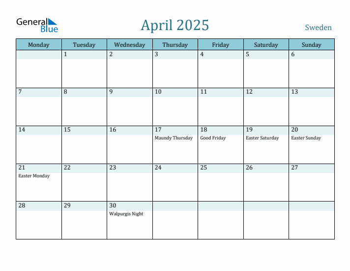 April 2025 Calendar with Holidays