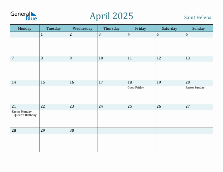 April 2025 Calendar with Holidays