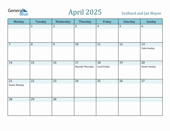 April 2025 Calendar with Holidays