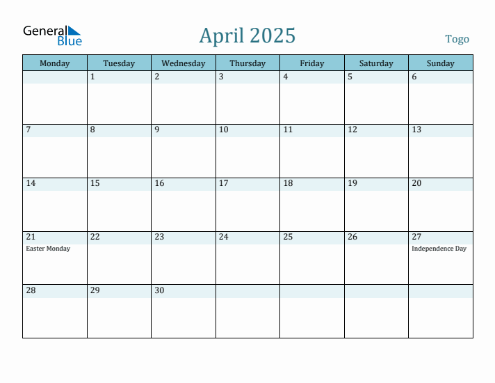 April 2025 Calendar with Holidays