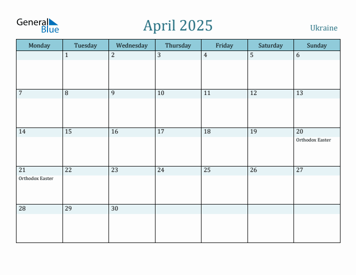 April 2025 Calendar with Holidays