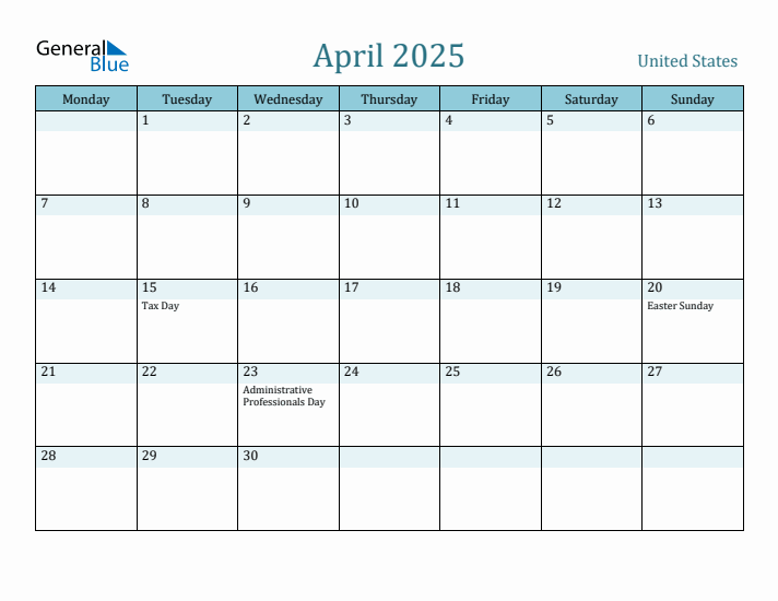 April 2025 Calendar with Holidays