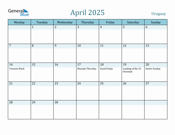 April 2025 Calendar with Holidays