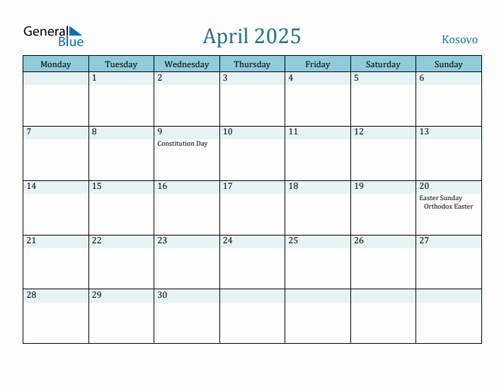 April 2025 Calendar with Holidays