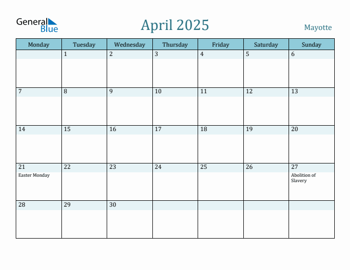 April 2025 Calendar with Holidays