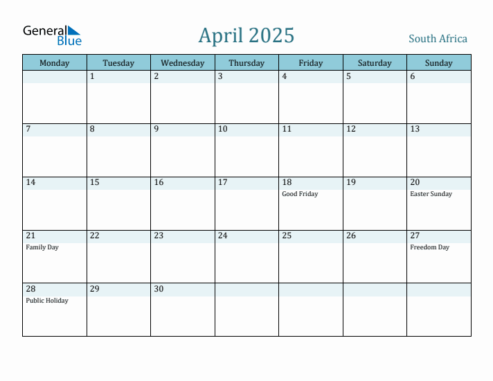 April 2025 Calendar with Holidays