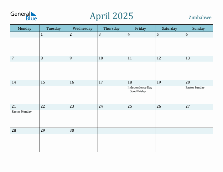 April 2025 Calendar with Holidays