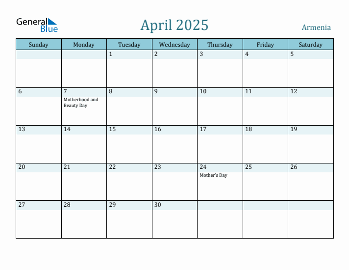 April 2025 Calendar with Holidays