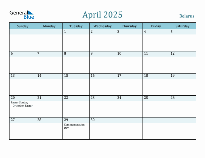 April 2025 Calendar with Holidays