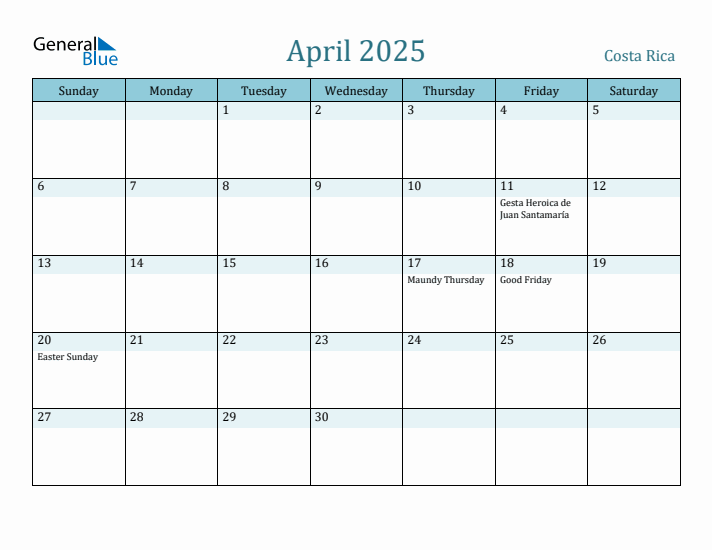 April 2025 Calendar with Holidays