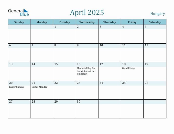 April 2025 Calendar with Holidays