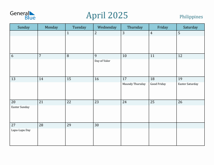 April 2025 Calendar with Holidays