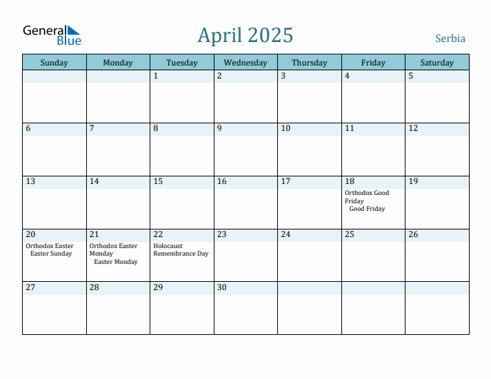 April 2025 Calendar with Holidays