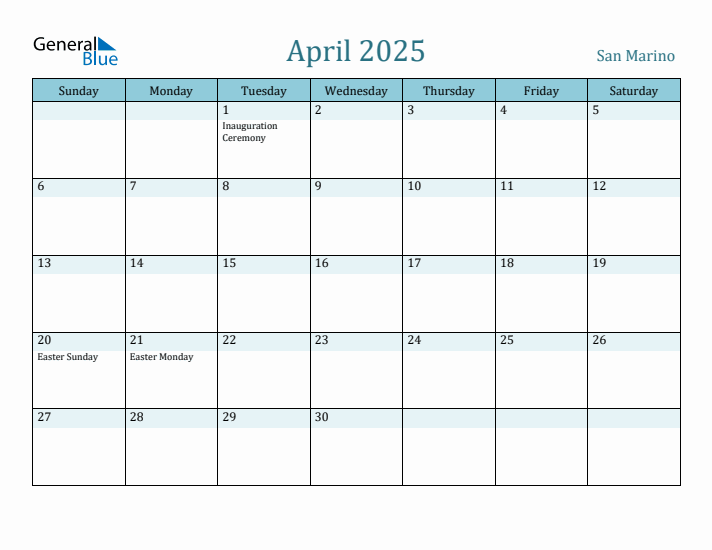 April 2025 Calendar with Holidays