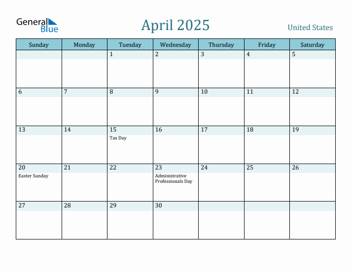 April 2025 Calendar with Holidays