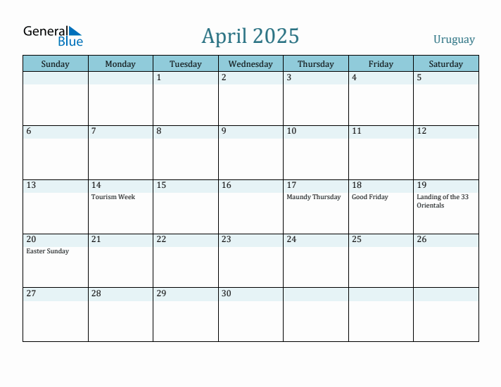 April 2025 Calendar with Holidays