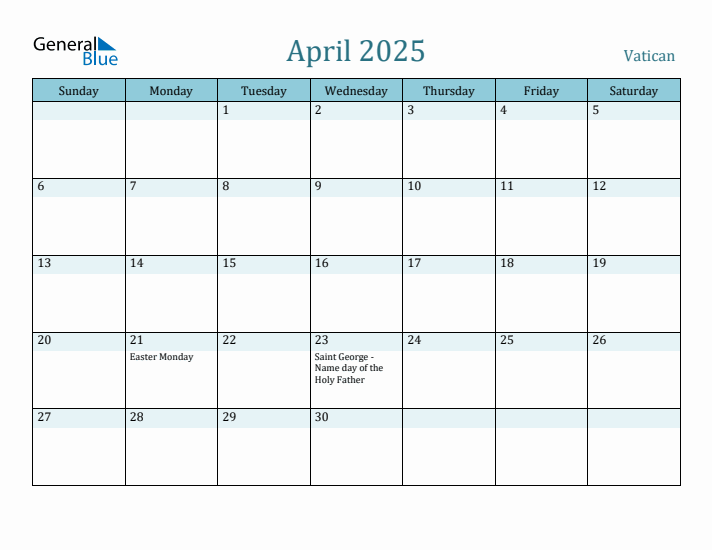 April 2025 Calendar with Holidays