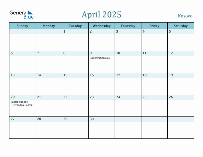 April 2025 Calendar with Holidays