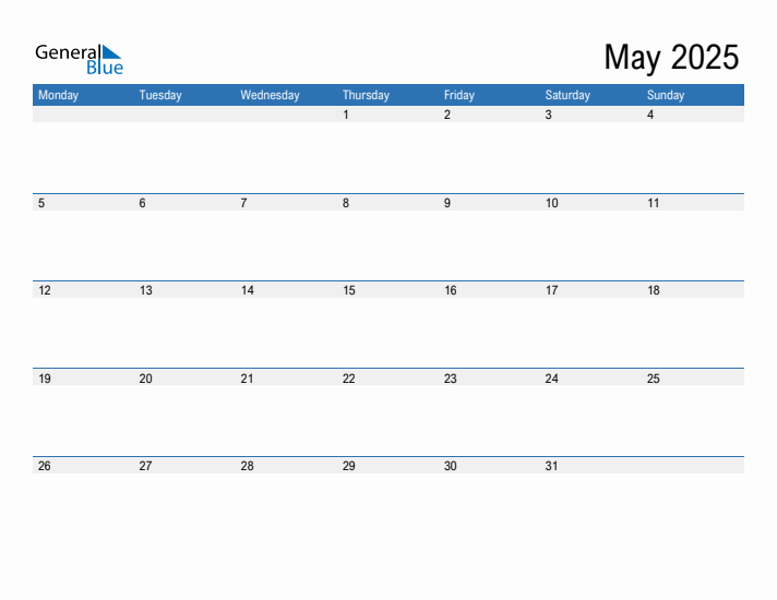 Fillable Calendar for May 2025