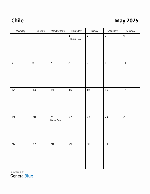 May 2025 Calendar with Chile Holidays