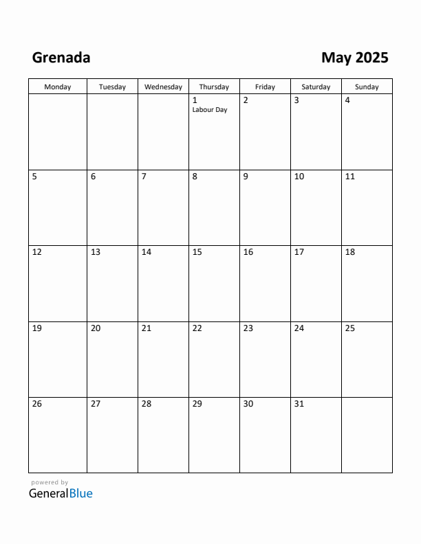 May 2025 Calendar with Grenada Holidays