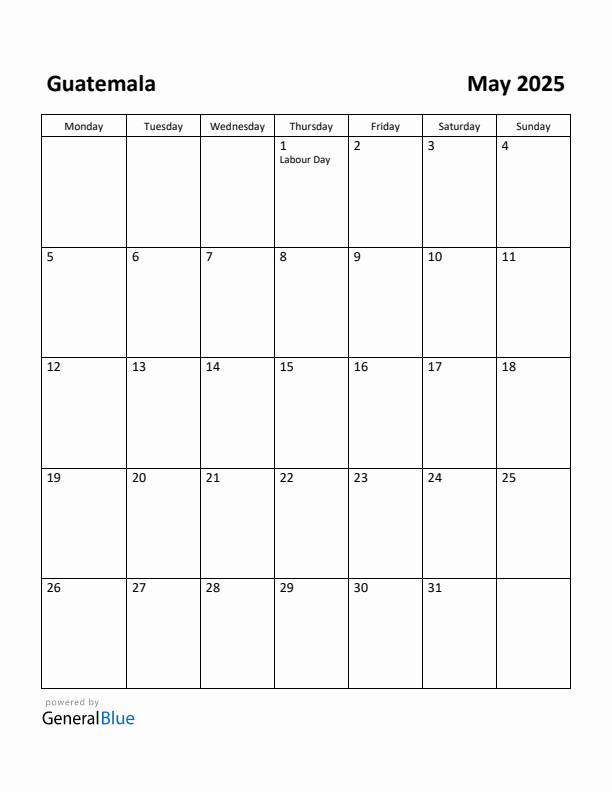 May 2025 Calendar with Guatemala Holidays