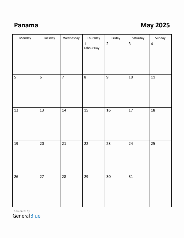 May 2025 Calendar with Panama Holidays