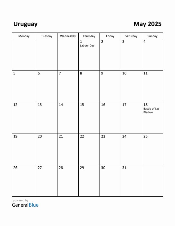 May 2025 Calendar with Uruguay Holidays