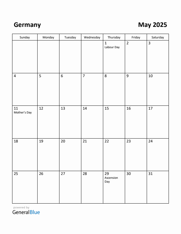 May 2025 Calendar with Germany Holidays