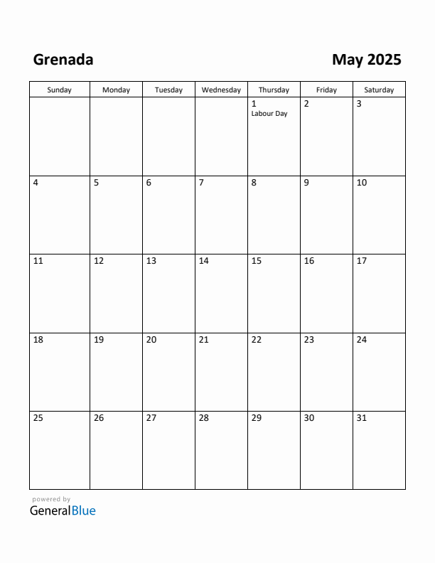 May 2025 Calendar with Grenada Holidays