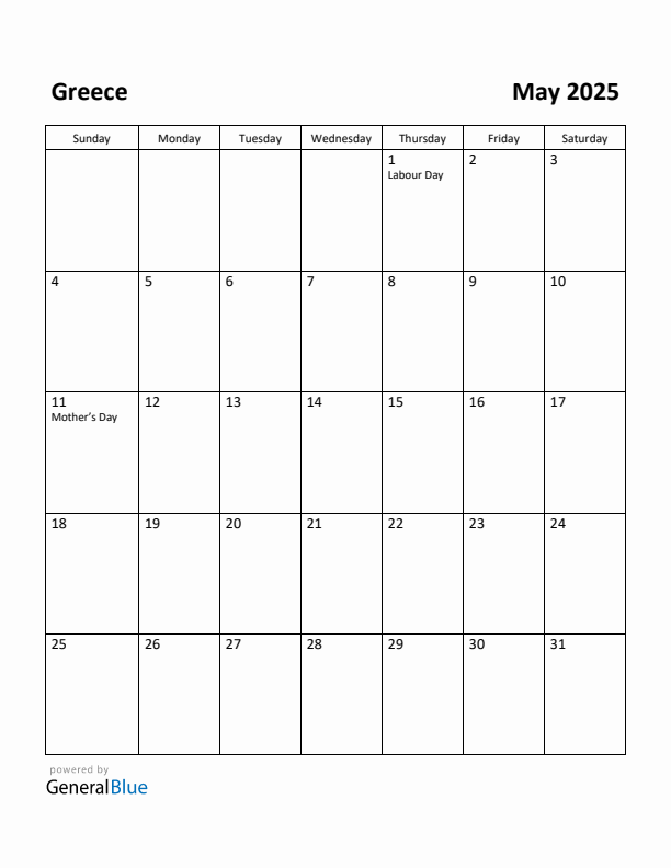 May 2025 Calendar with Greece Holidays