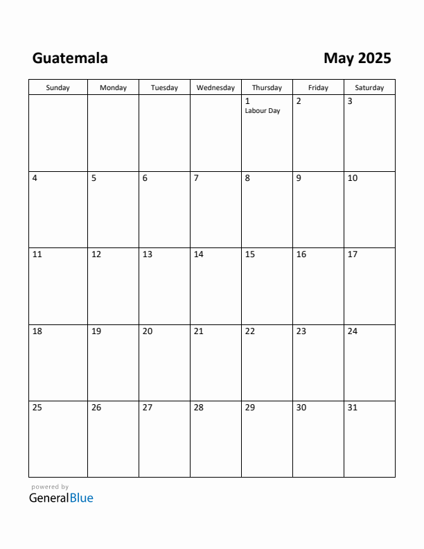 May 2025 Calendar with Guatemala Holidays