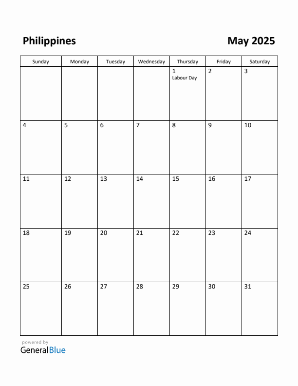 May 2025 Calendar with Philippines Holidays