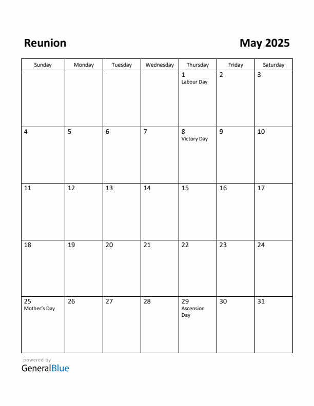 May 2025 Calendar with Reunion Holidays