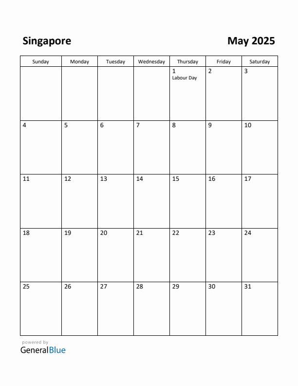 May 2025 Calendar with Singapore Holidays