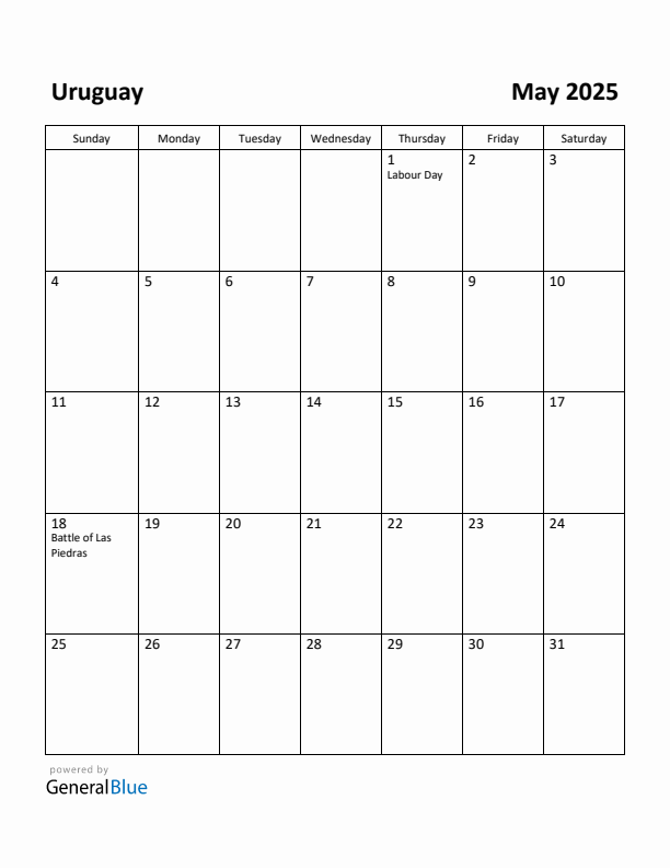 May 2025 Calendar with Uruguay Holidays