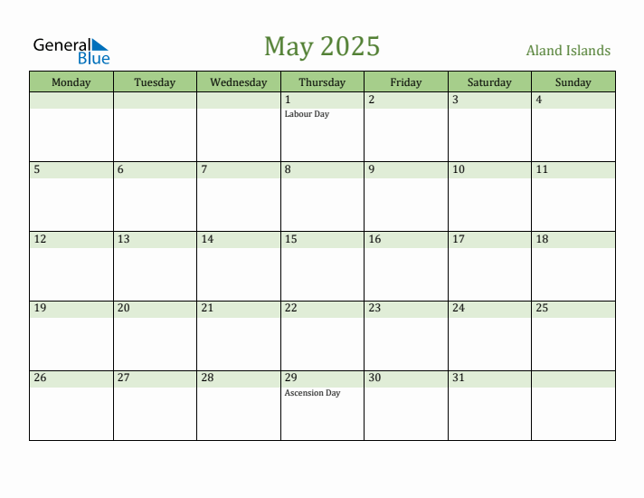 May 2025 Calendar with Aland Islands Holidays