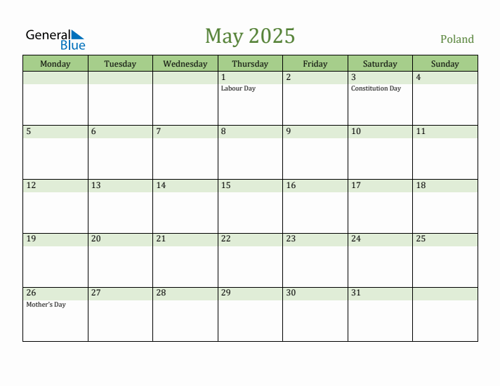 May 2025 Calendar with Poland Holidays