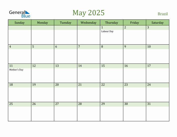 May 2025 Calendar with Brazil Holidays