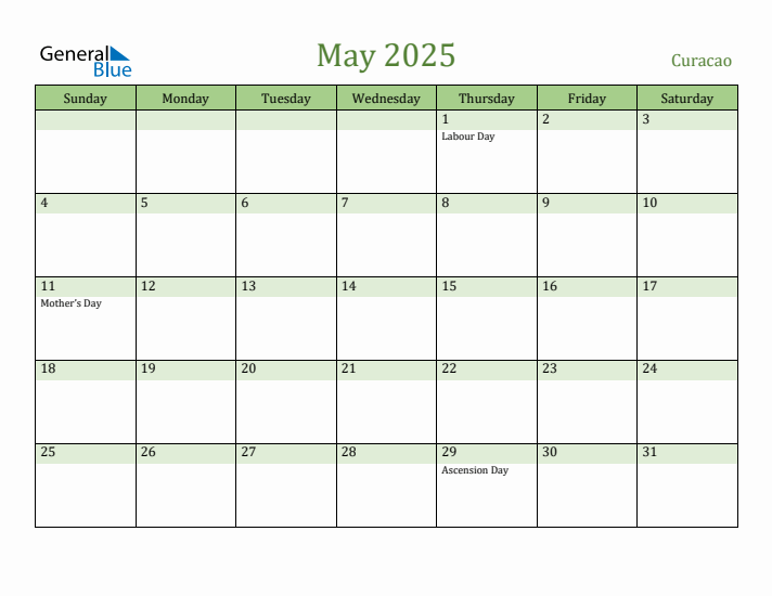 May 2025 Calendar with Curacao Holidays