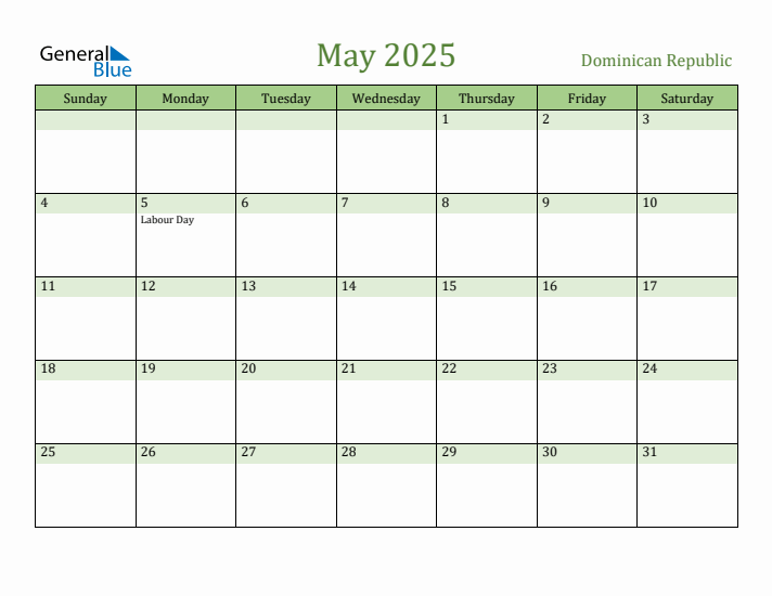 May 2025 Calendar with Dominican Republic Holidays