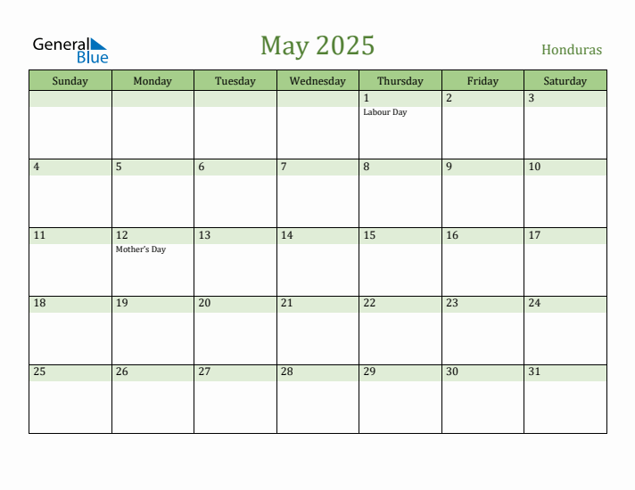 May 2025 Calendar with Honduras Holidays