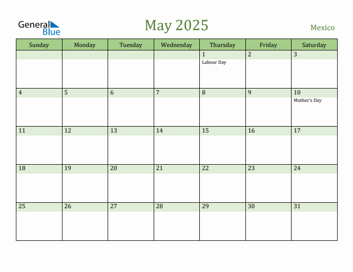 May 2025 Calendar with Mexico Holidays