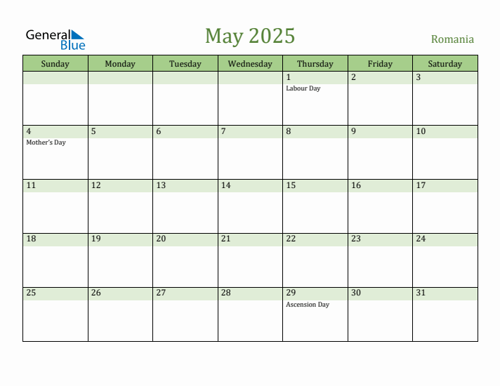 May 2025 Calendar with Romania Holidays