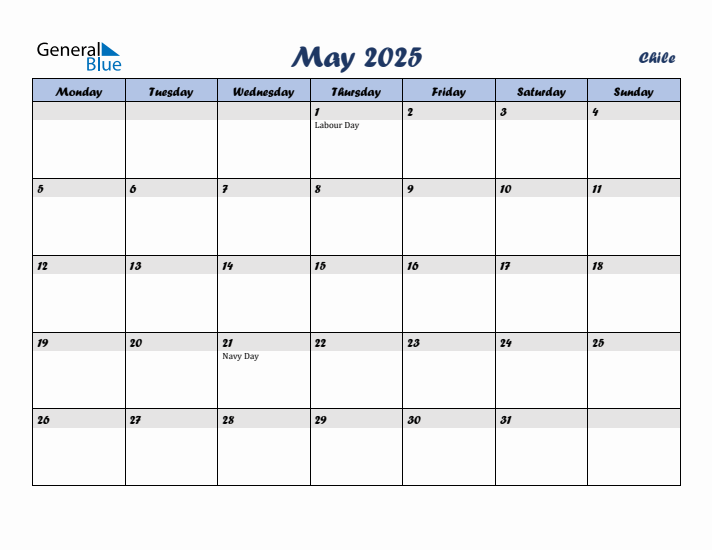 May 2025 Calendar with Holidays in Chile