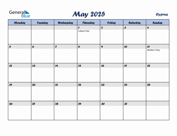 May 2025 Calendar with Holidays in Cyprus