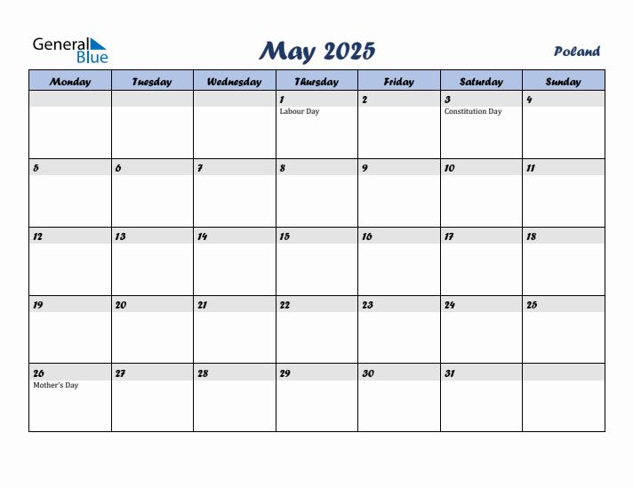 May 2025 Calendar with Holidays in Poland