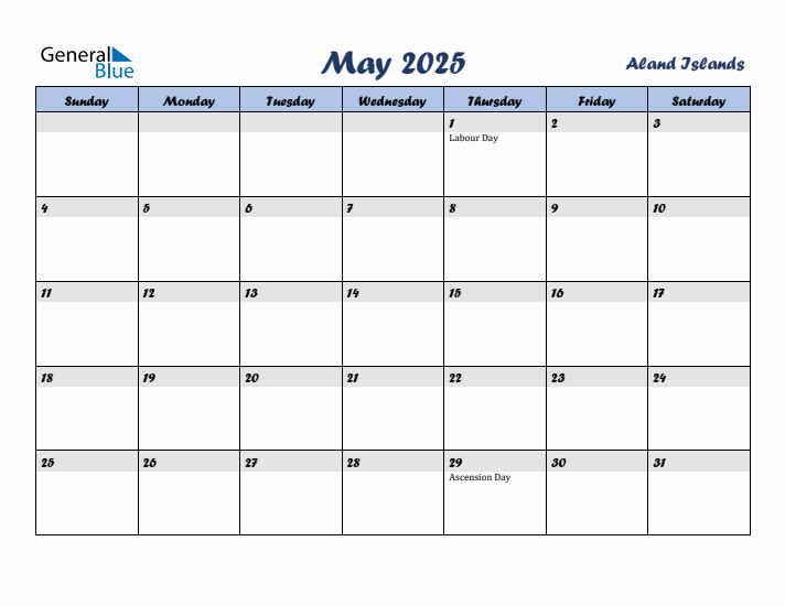 May 2025 Calendar with Holidays in Aland Islands