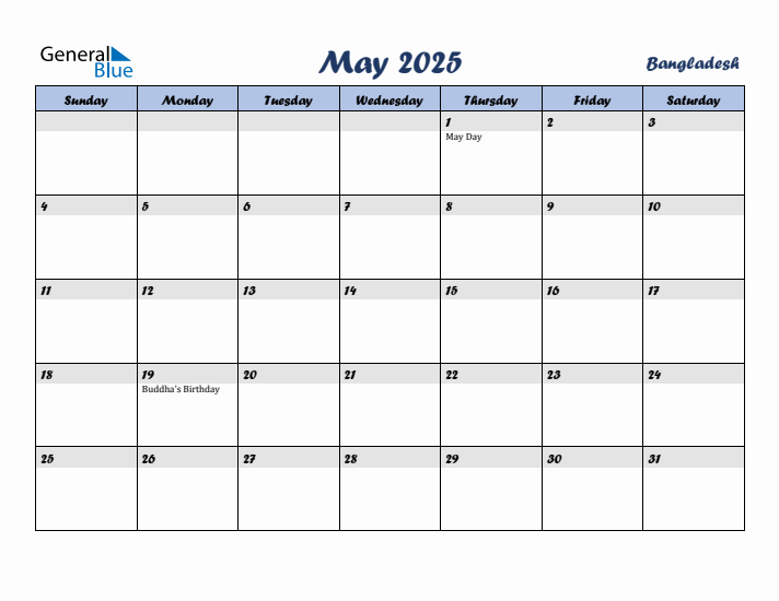 May 2025 Calendar with Holidays in Bangladesh